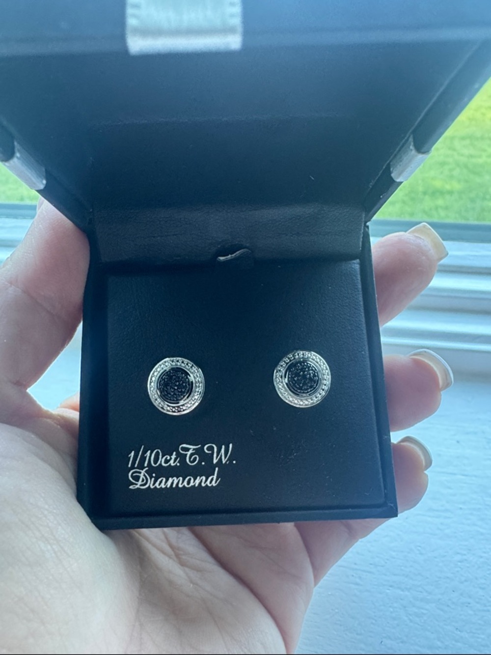 Diamond Halo Black and White Stud Earrings